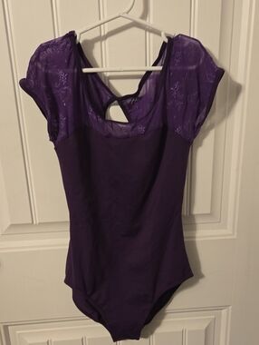 Lace Cap-Sleeve Purple Dance Bodysuit